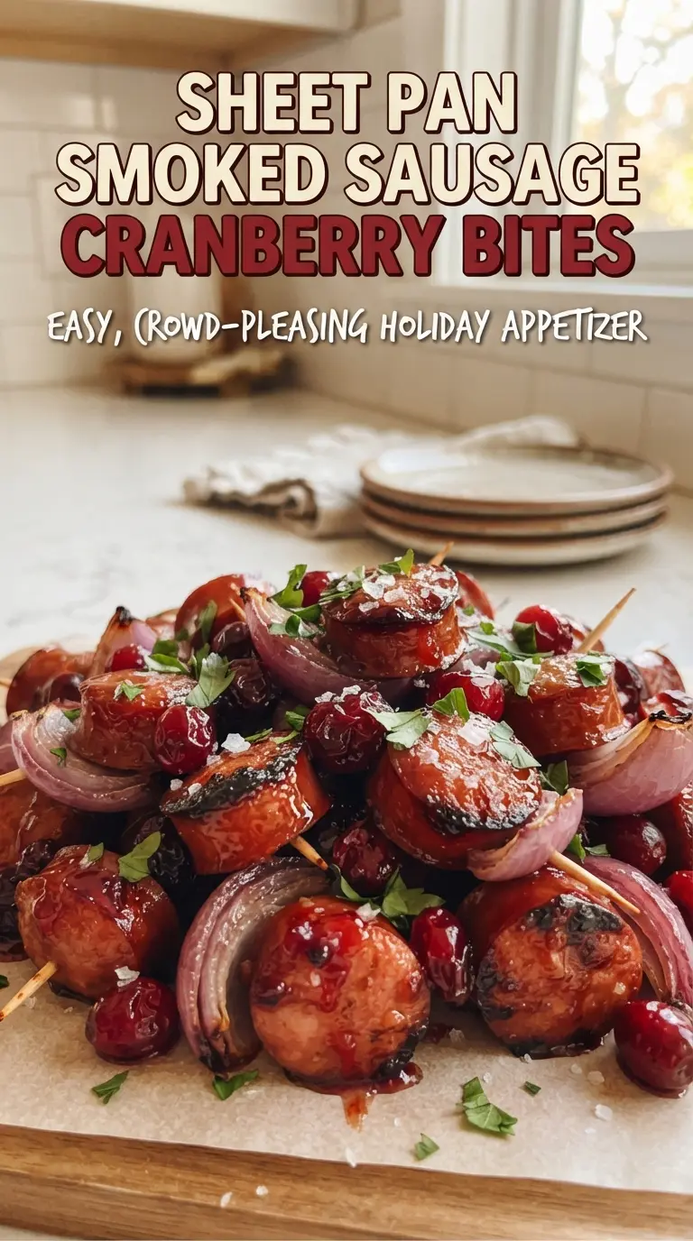 Sheet Pan Smoked Sausage Cranberry Bites caramelized sticky savory