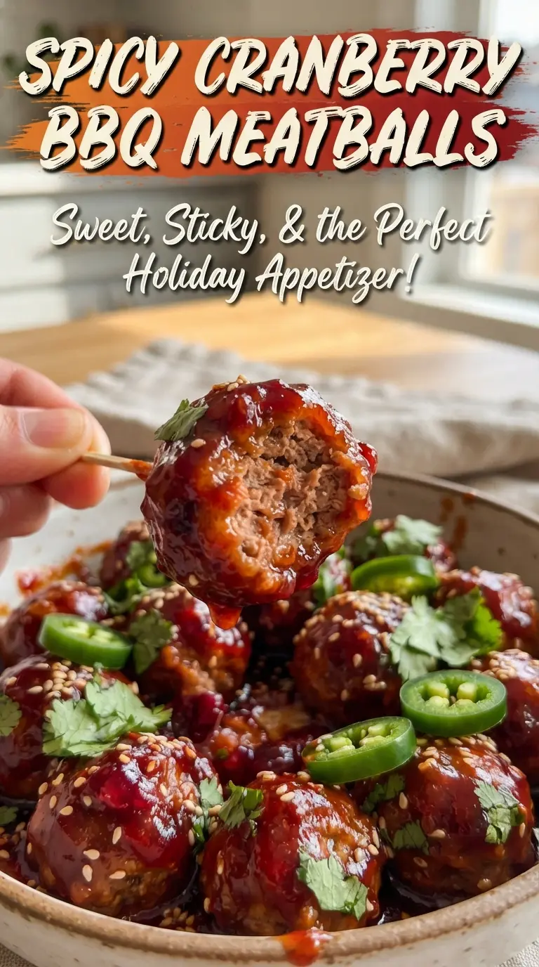 Spicy Cranberry BBQ Meatballs glossy slow cooker