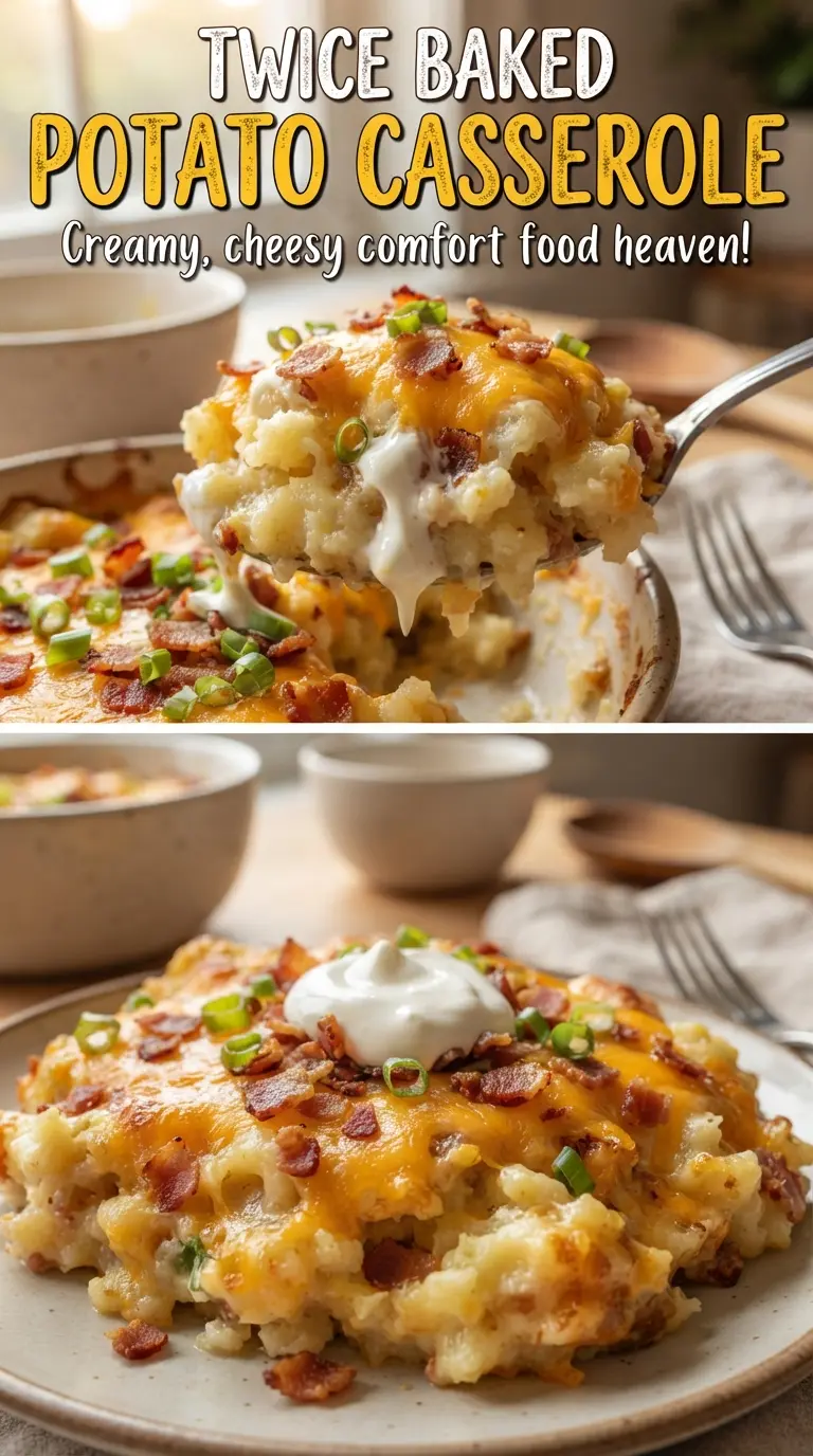 Twice Baked Potato Casserole creamy cheesy bacon